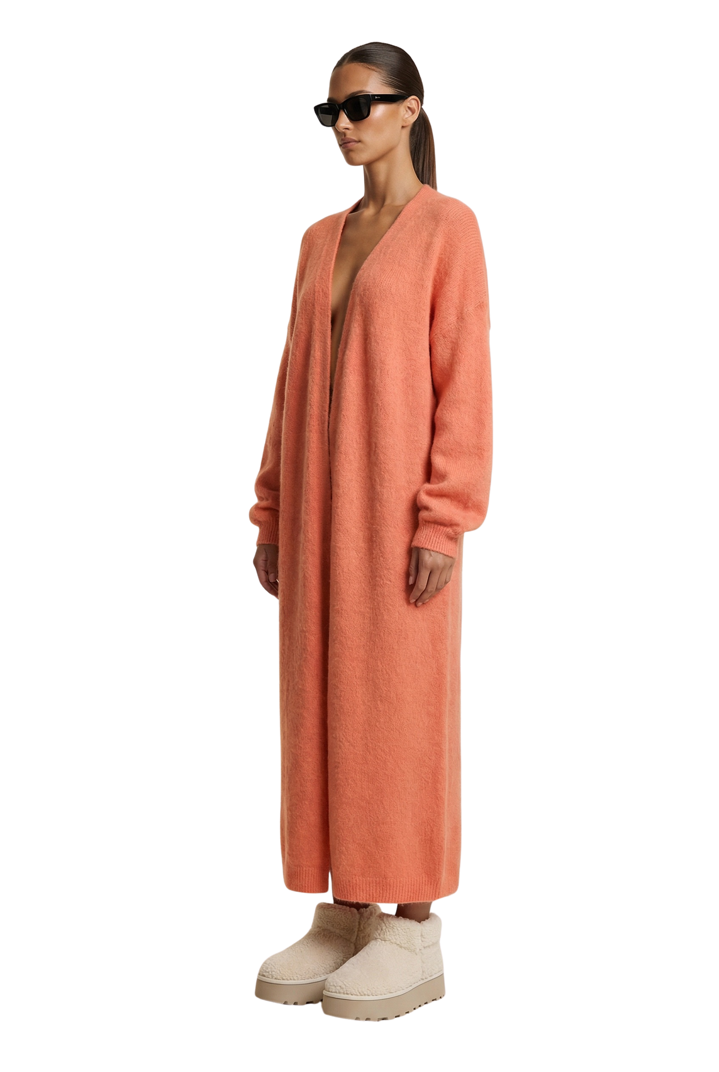June Long Alpaca Cardigan Salmon