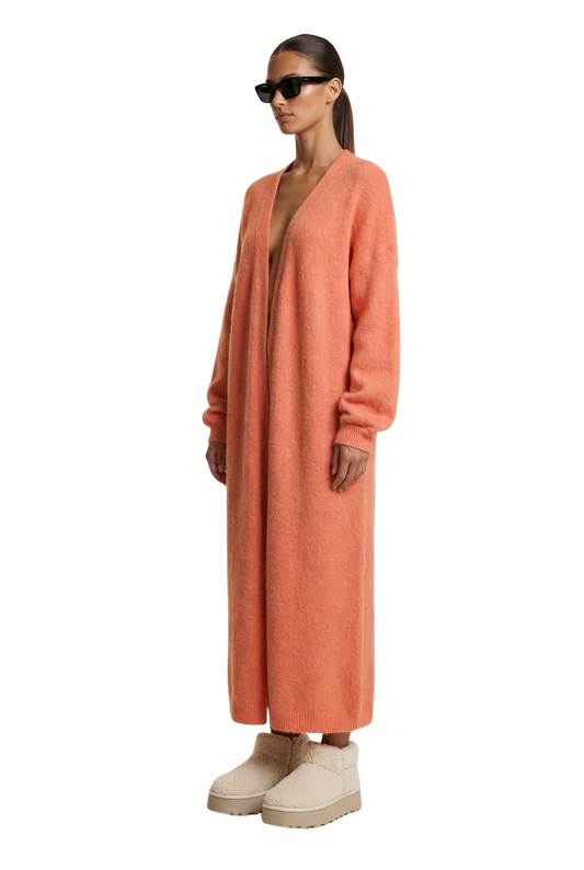 June Long Alpaca Cardigan Salmon