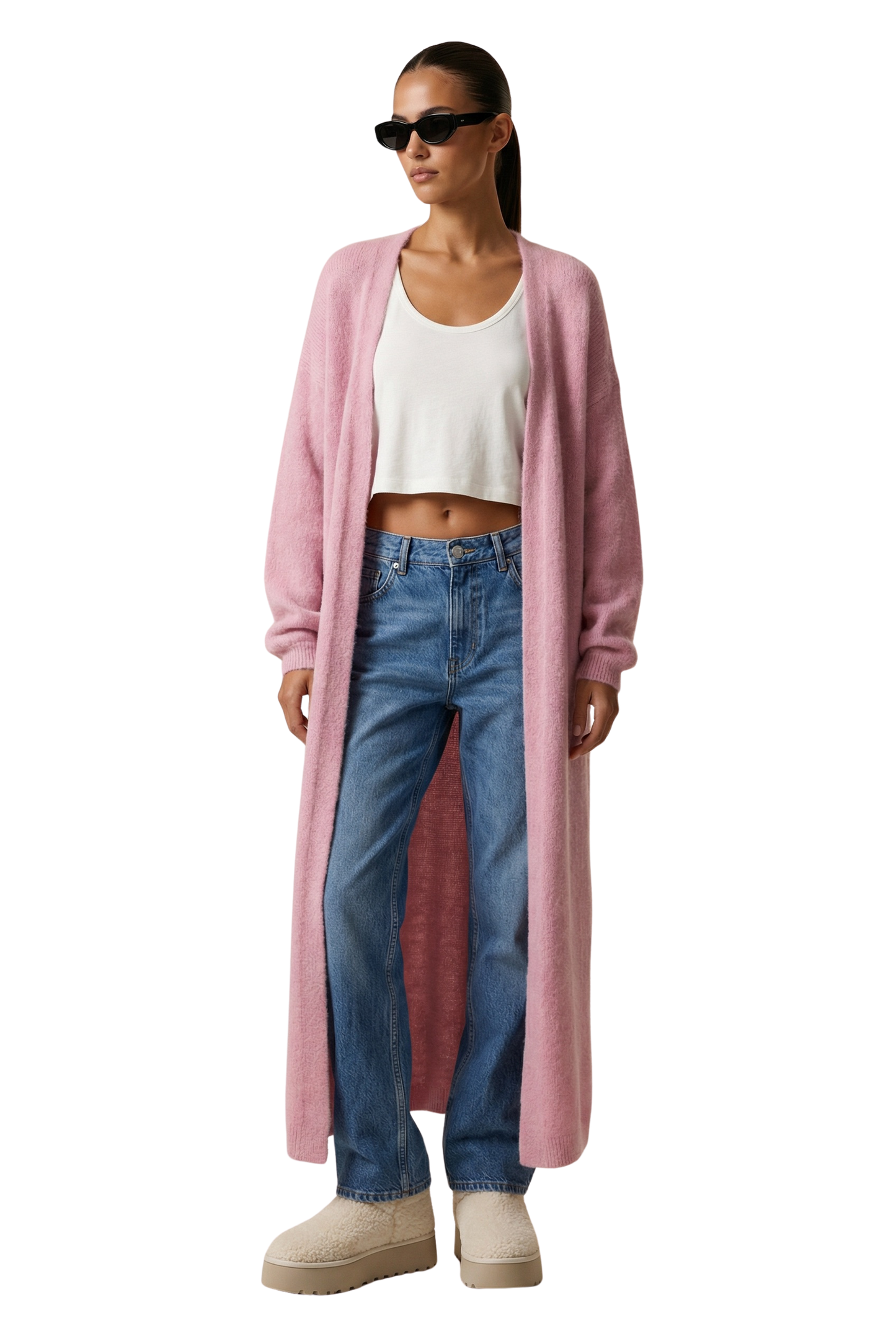June Long Alpaca Cardigan Soft Berry