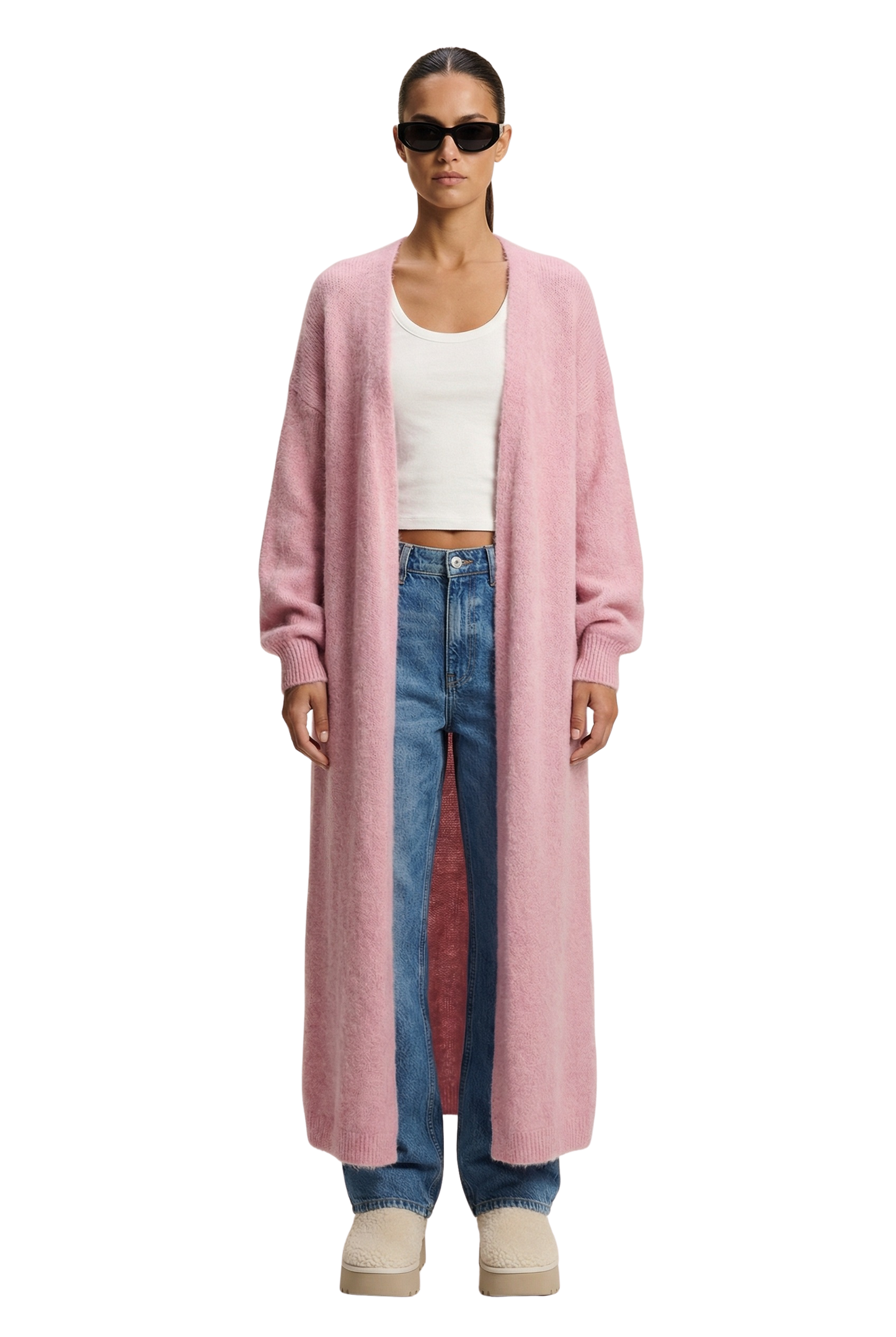 June Long Alpaca Cardigan Soft Berry