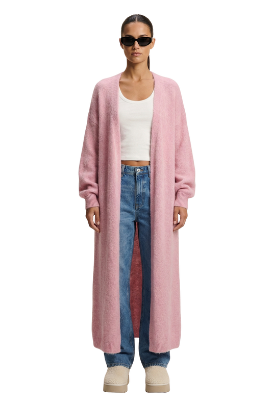 June Long Alpaca Cardigan Soft Berry