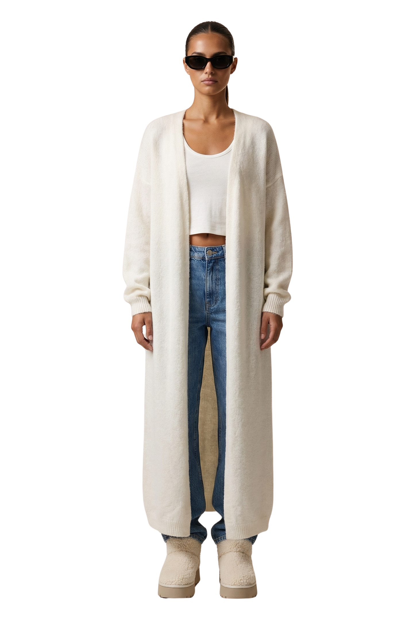 June Long Alpaca Cardigan White