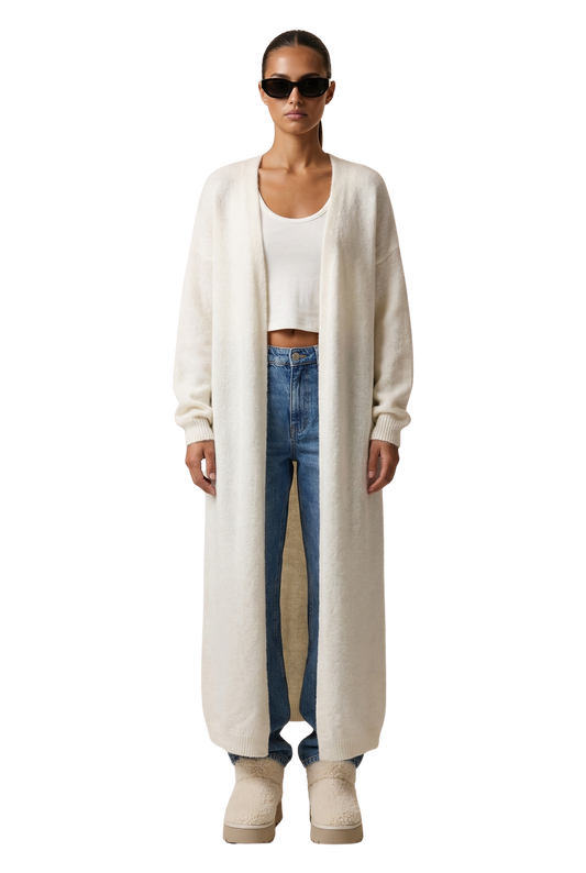 June Long Alpaca Cardigan White
