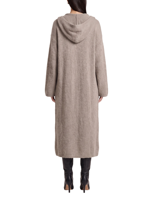 June Long Alpaca Cardigan With Hood Light Taupe Model