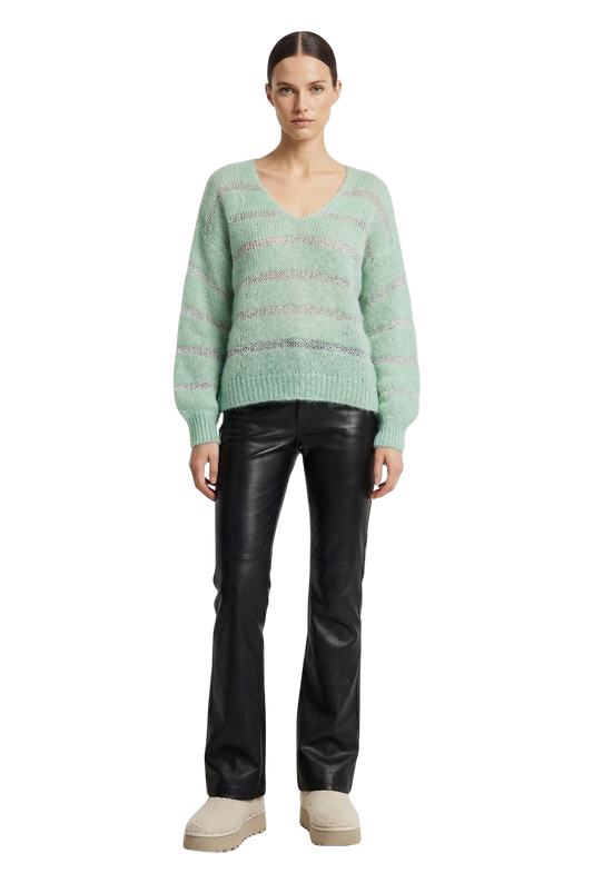 Katie LS Knit Green W/Silver