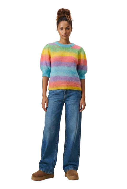 Kenza Short Sleeve Knit Pullover Rainbow