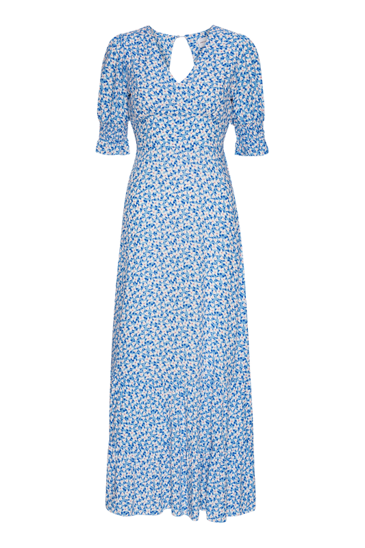Koko Dress Long Open Back Blue / White Flower