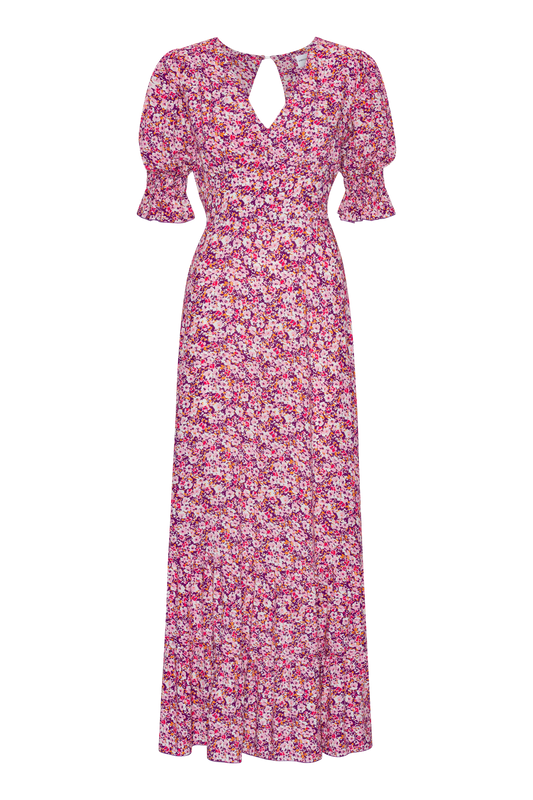 Koko Long Dress Open Back Lilac Bordeaux Big Flower