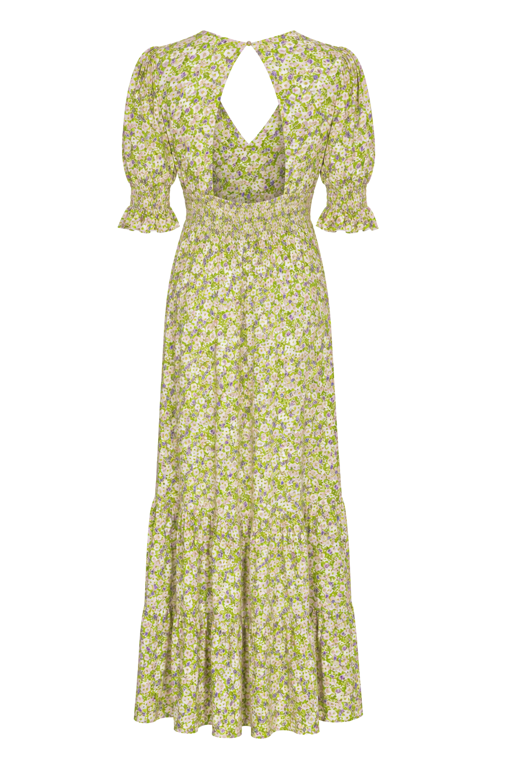 Koko Dress Long Open Back Green Purple Flower