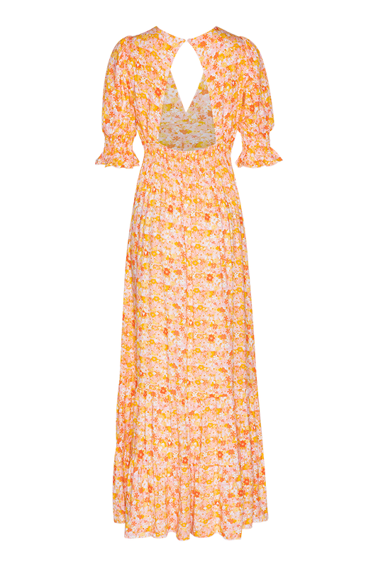 Koko Dress Long Open Back Peach Flower
