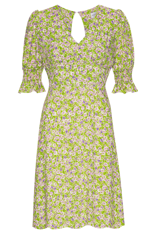 Koko Short Dress Green Purple Flower