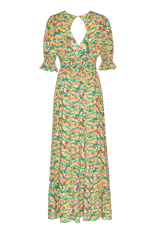 Koko Dress Long Open Back Green Flower