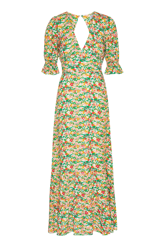 Koko Dress Long Open Back Green Flower