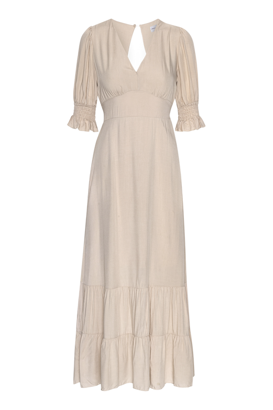 Koko Dress Long Open Back Beige Solid