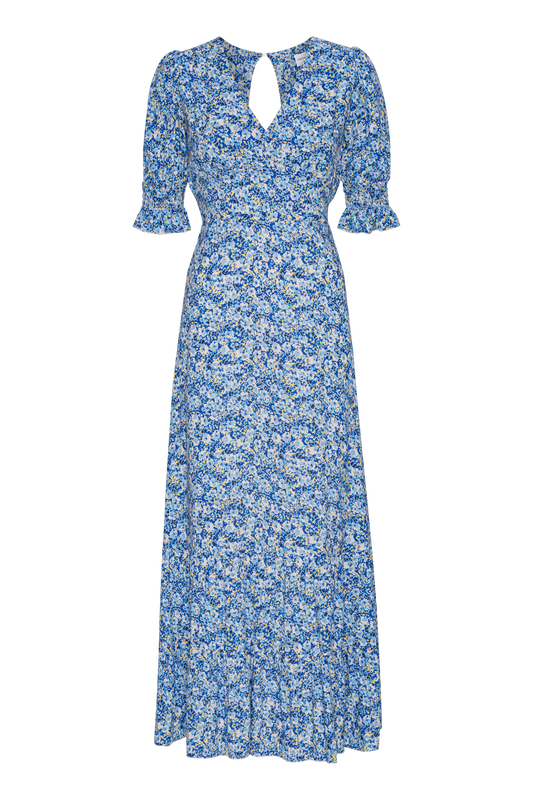Koko Dress Long Open Back Sky Blue Flower