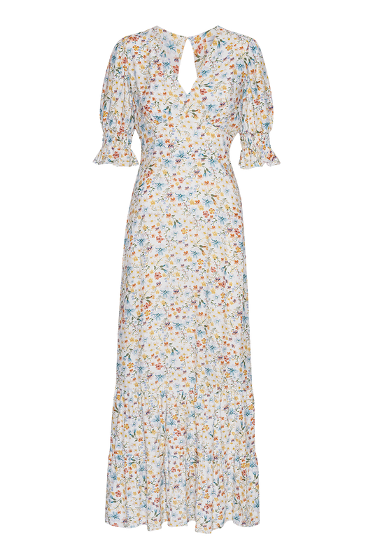 Koko Dress Long Open Back White Summer Flower