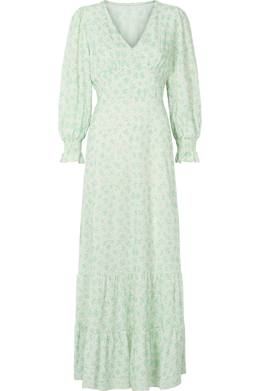 Koko Dress Long Closed Back White W/ Green Flower