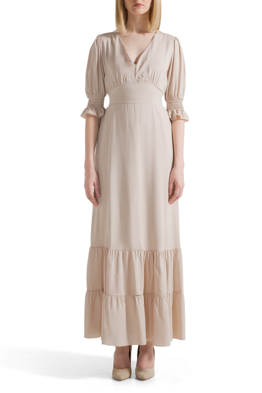Koko Dress Long Open Back Beige Solid