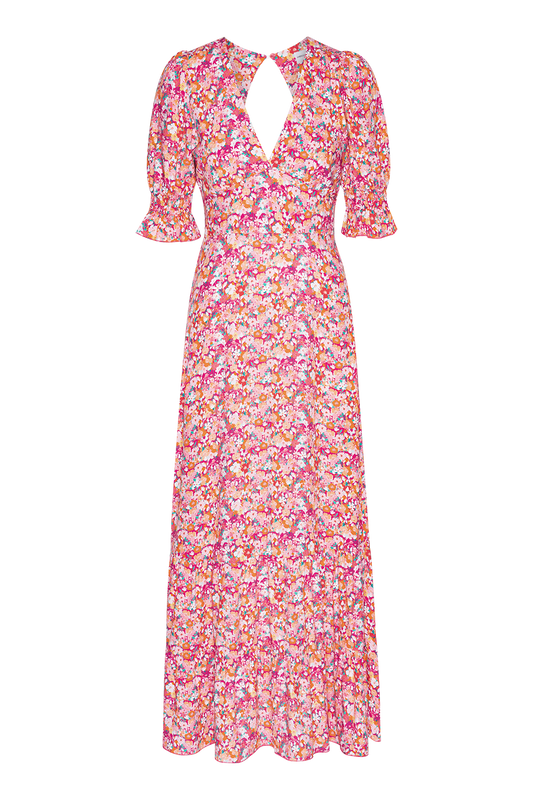 Koko Dress Long Open Back Red Flower