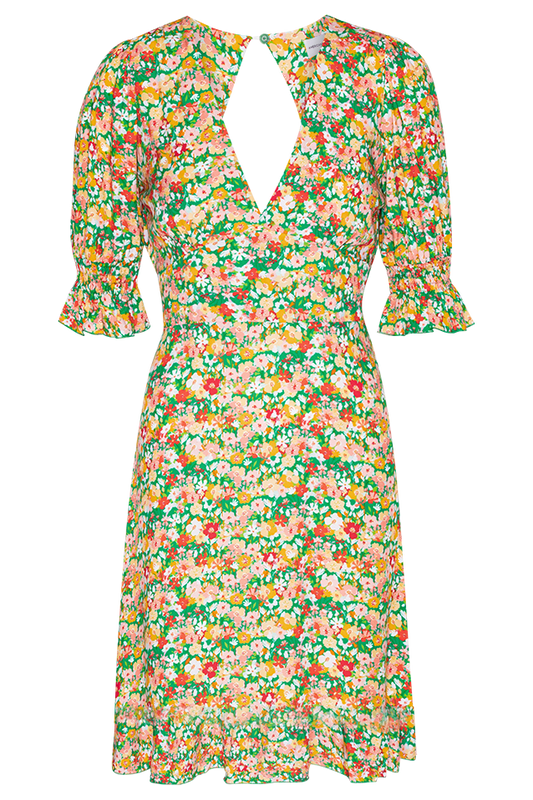 Koko Short Open Back Dress Green Flower