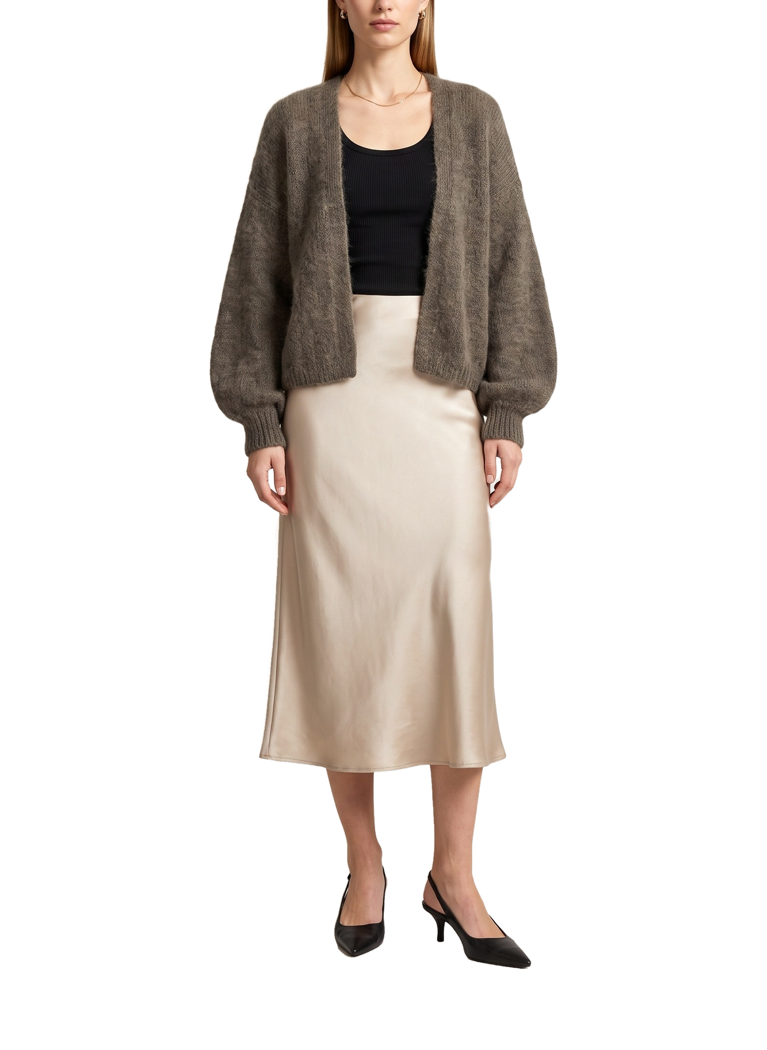 Lee Short Cardigan Dark Taupe Model