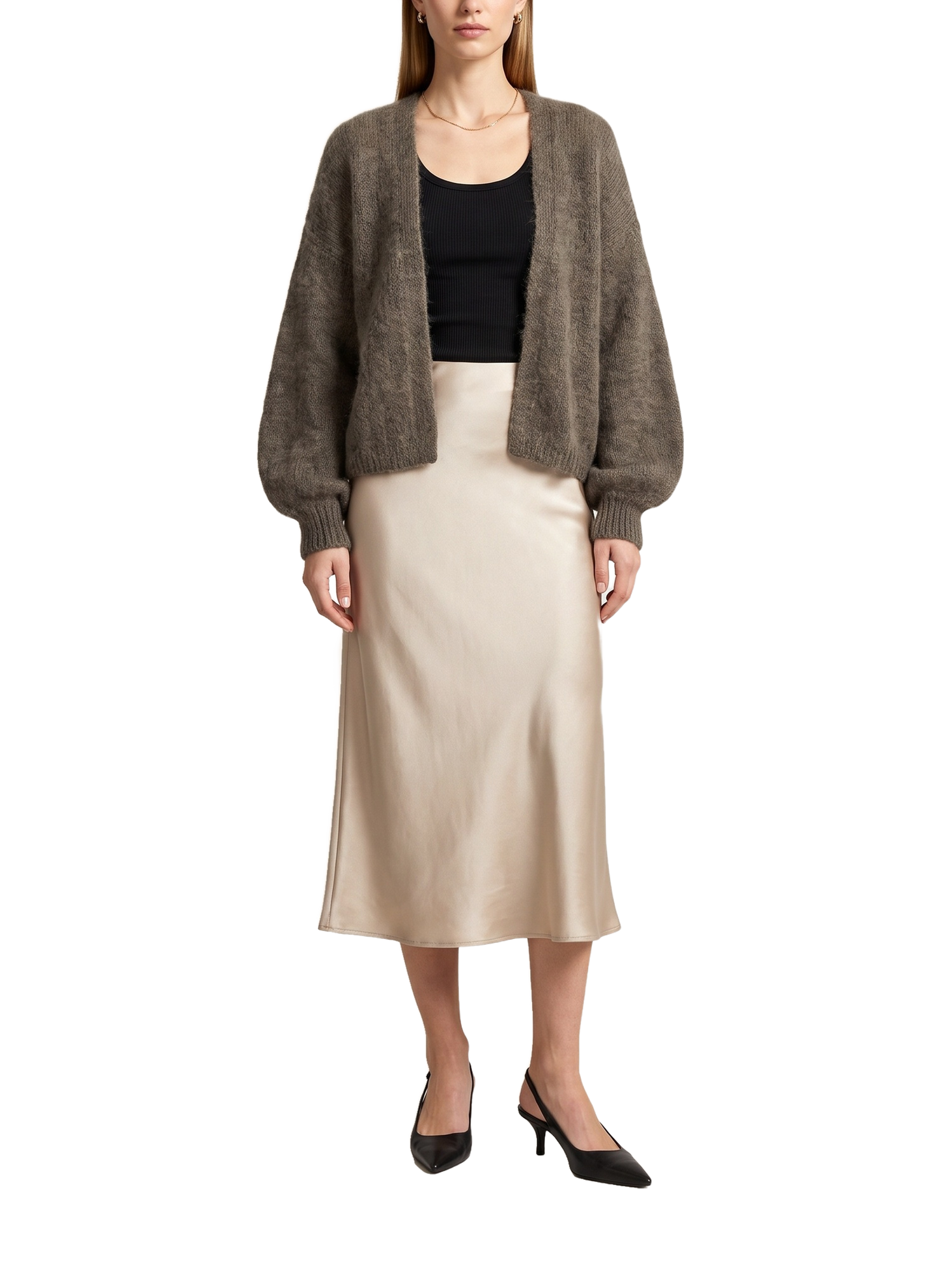 Lee Short Cardigan Dark Taupe Model
