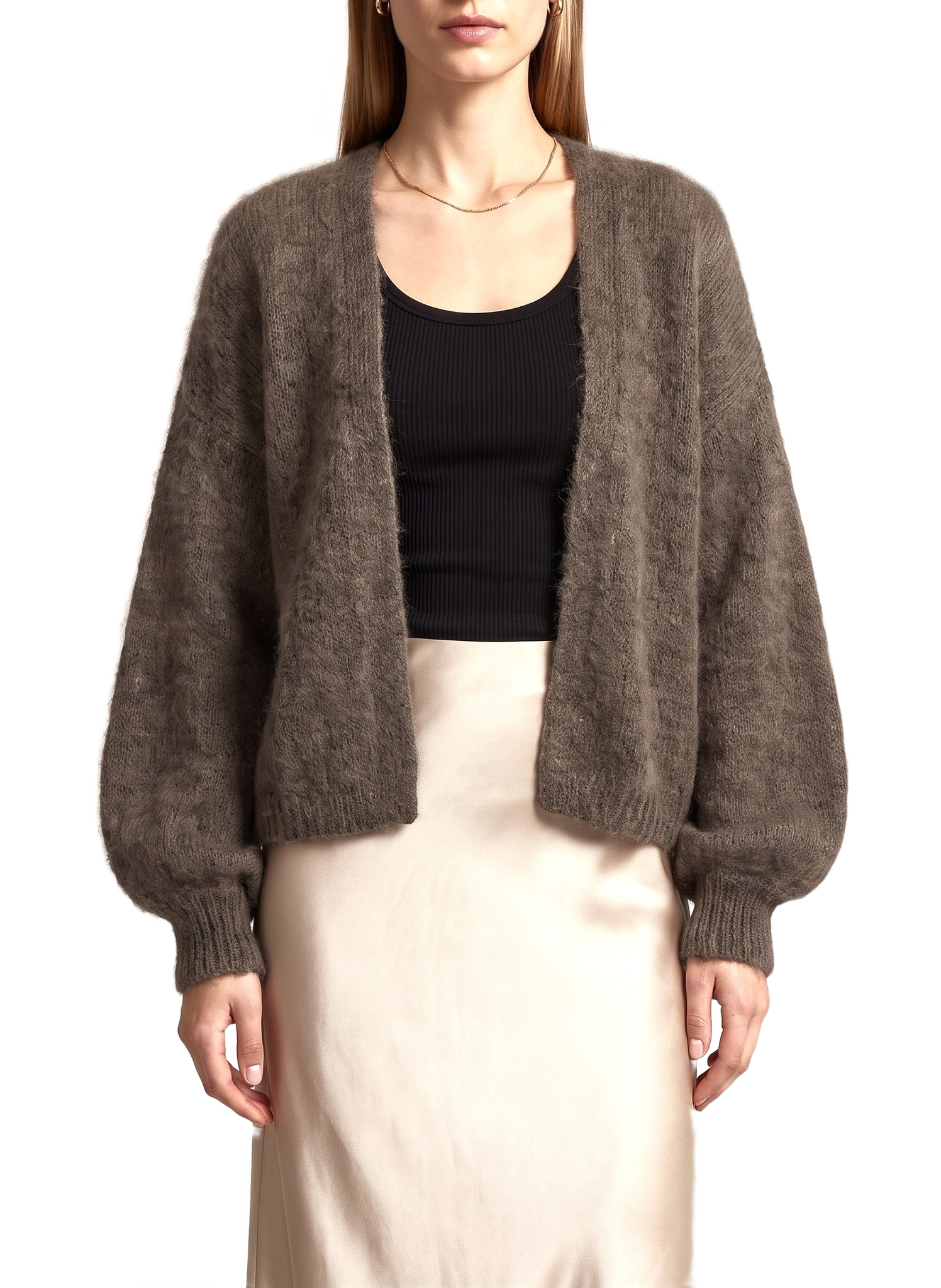 Lee Short Cardigan Dark Taupe Model