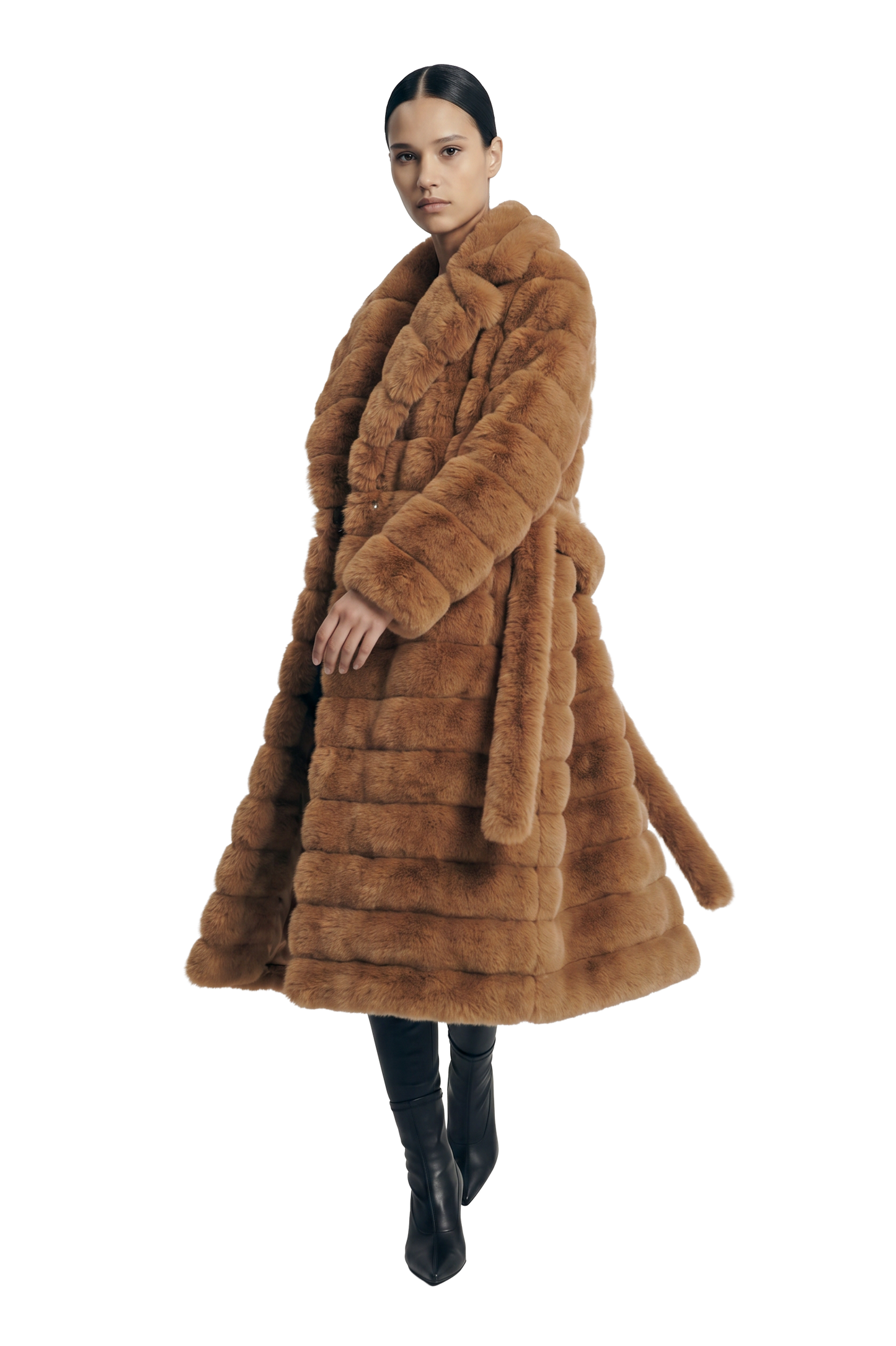Leelai Faux Fur Coat Long Medium Brown