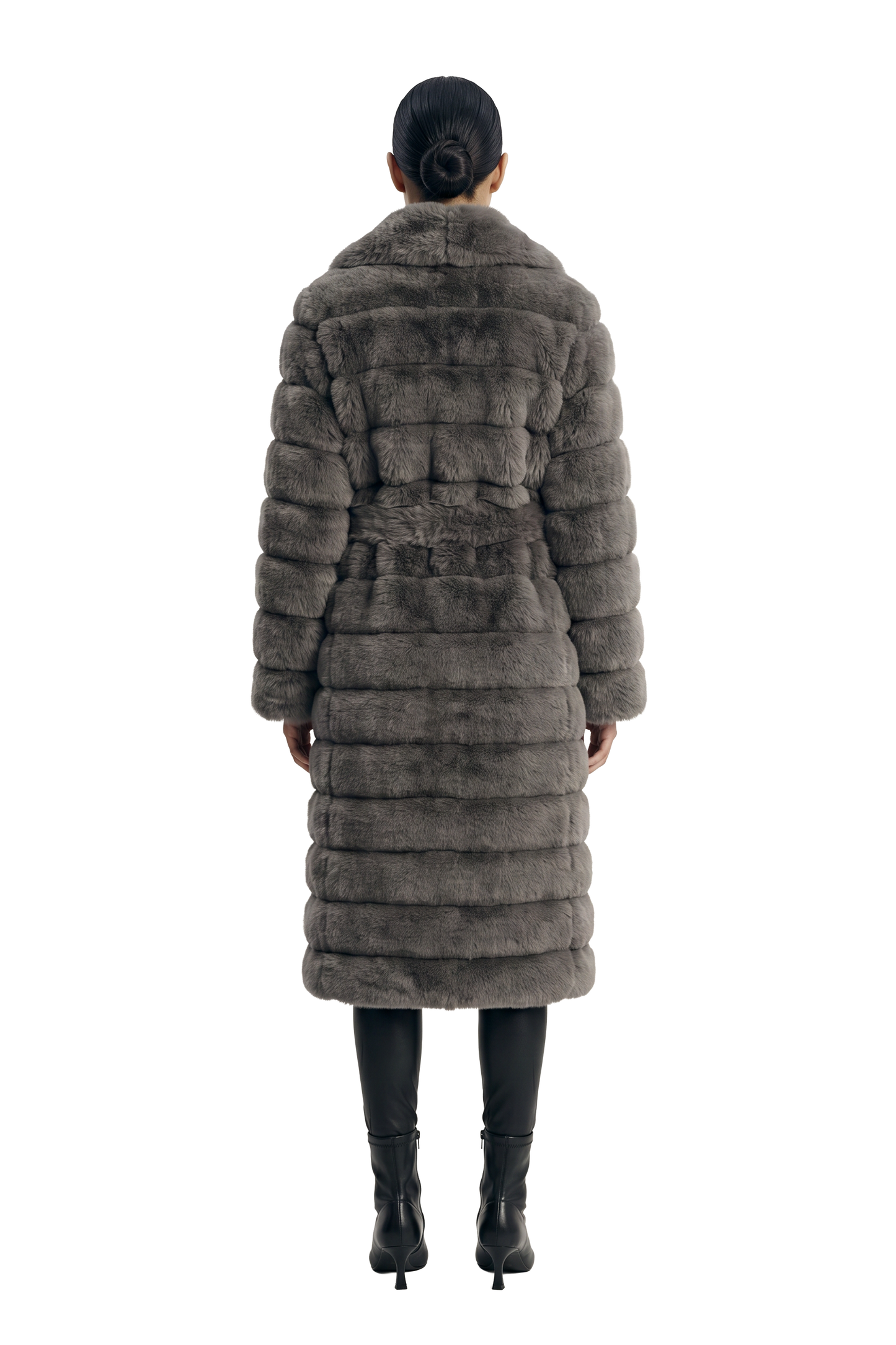 Leelai Faux Fur Coat Long Dark Grey