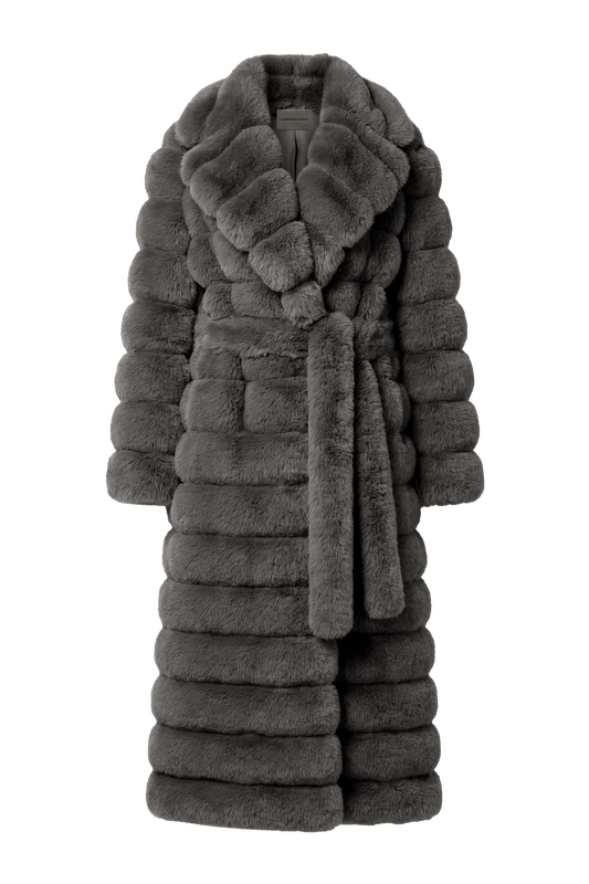 Leelai Faux Fur Coat Long Dark Grey