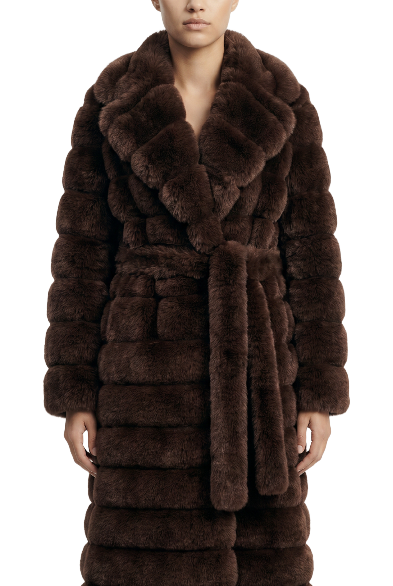 Leelai Faux Fur Coat Long Dark Brown