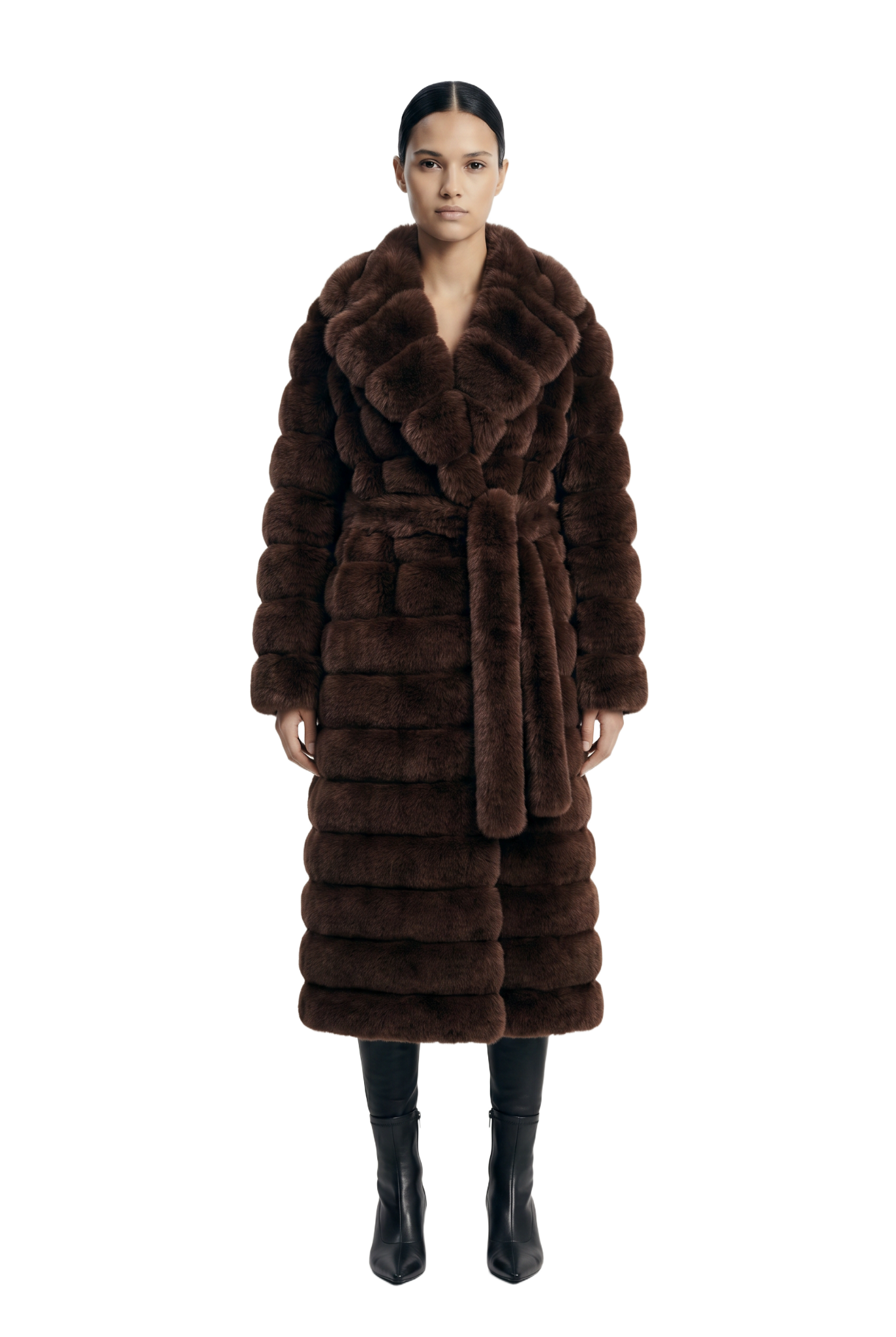 Leelai Faux Fur Coat Long Dark Brown