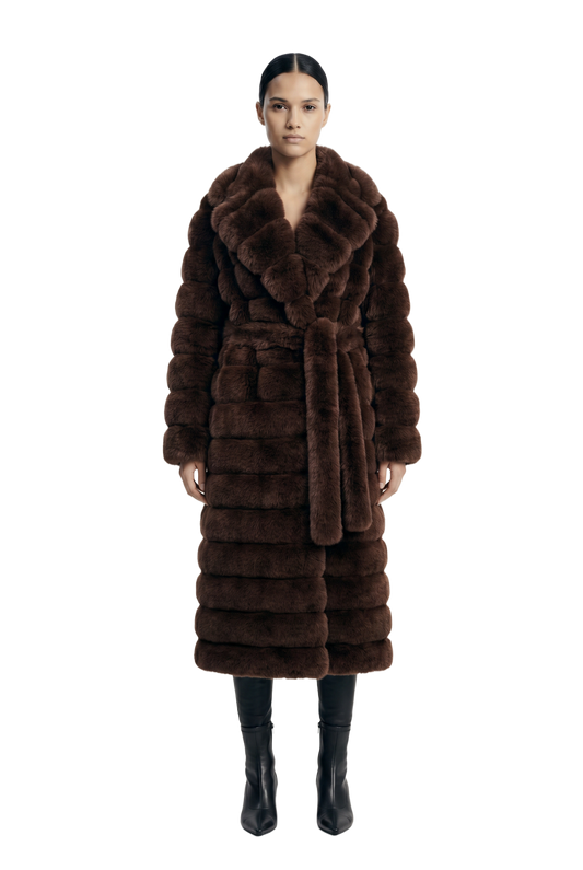 Leelai Faux Fur Coat Long Dark Brown