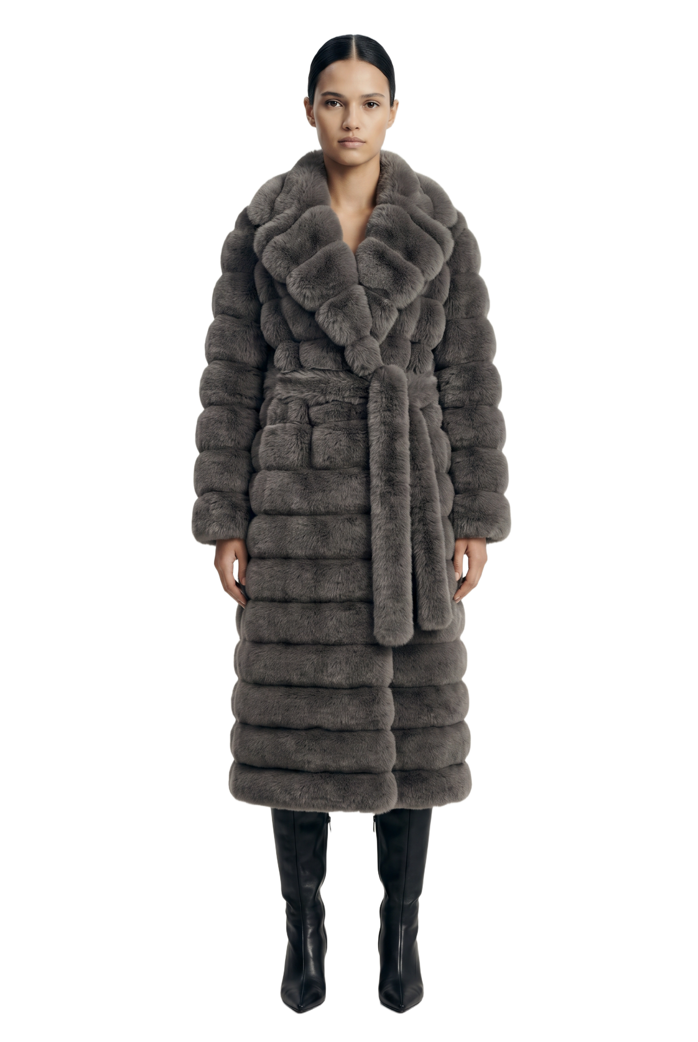 Leelai Faux Fur Coat Long Dark Grey