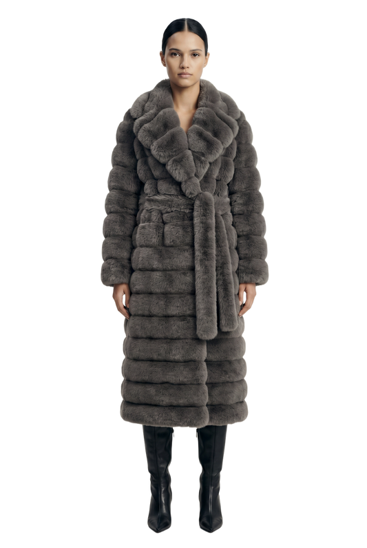 Leelai Faux Fur Coat Long Dark Grey