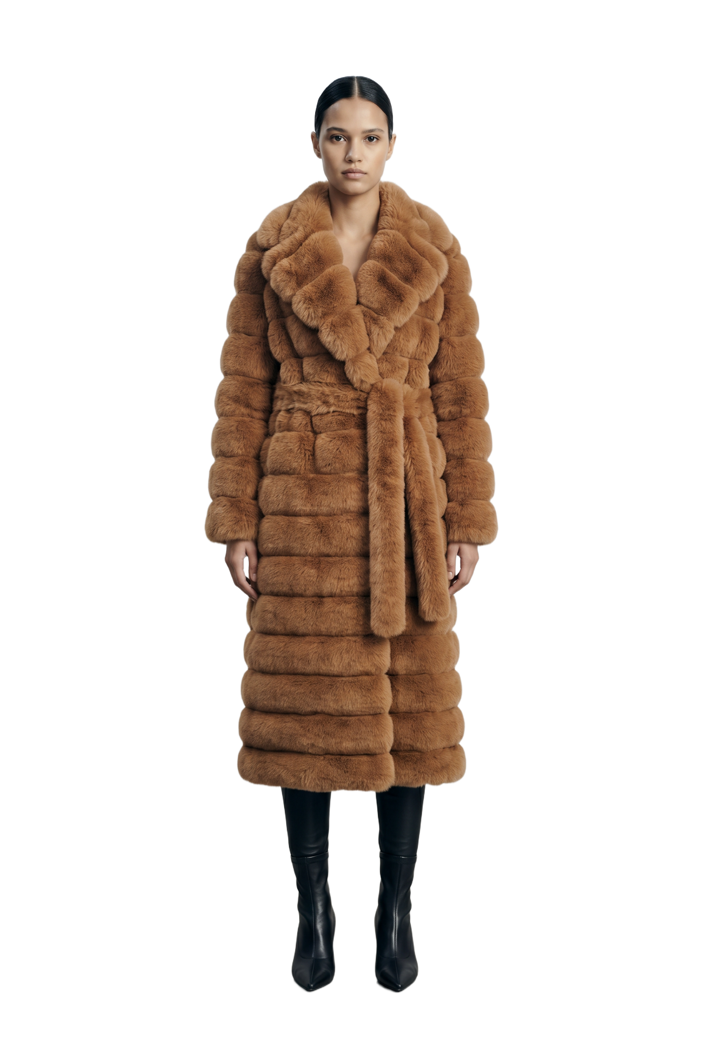 Leelai Faux Fur Coat Long Medium Brown