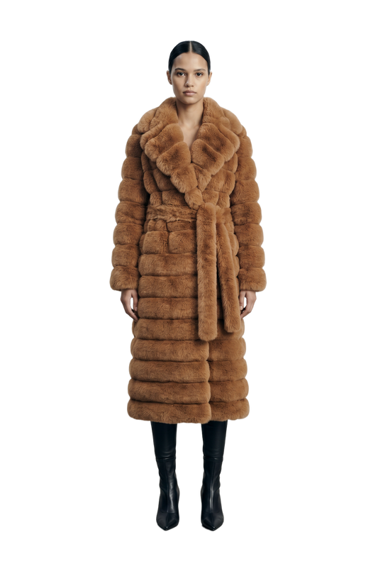 Leelai Faux Fur Coat Long Medium Brown
