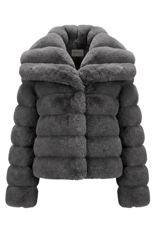 Leelai Faux Fur Coat Short Dark Grey
