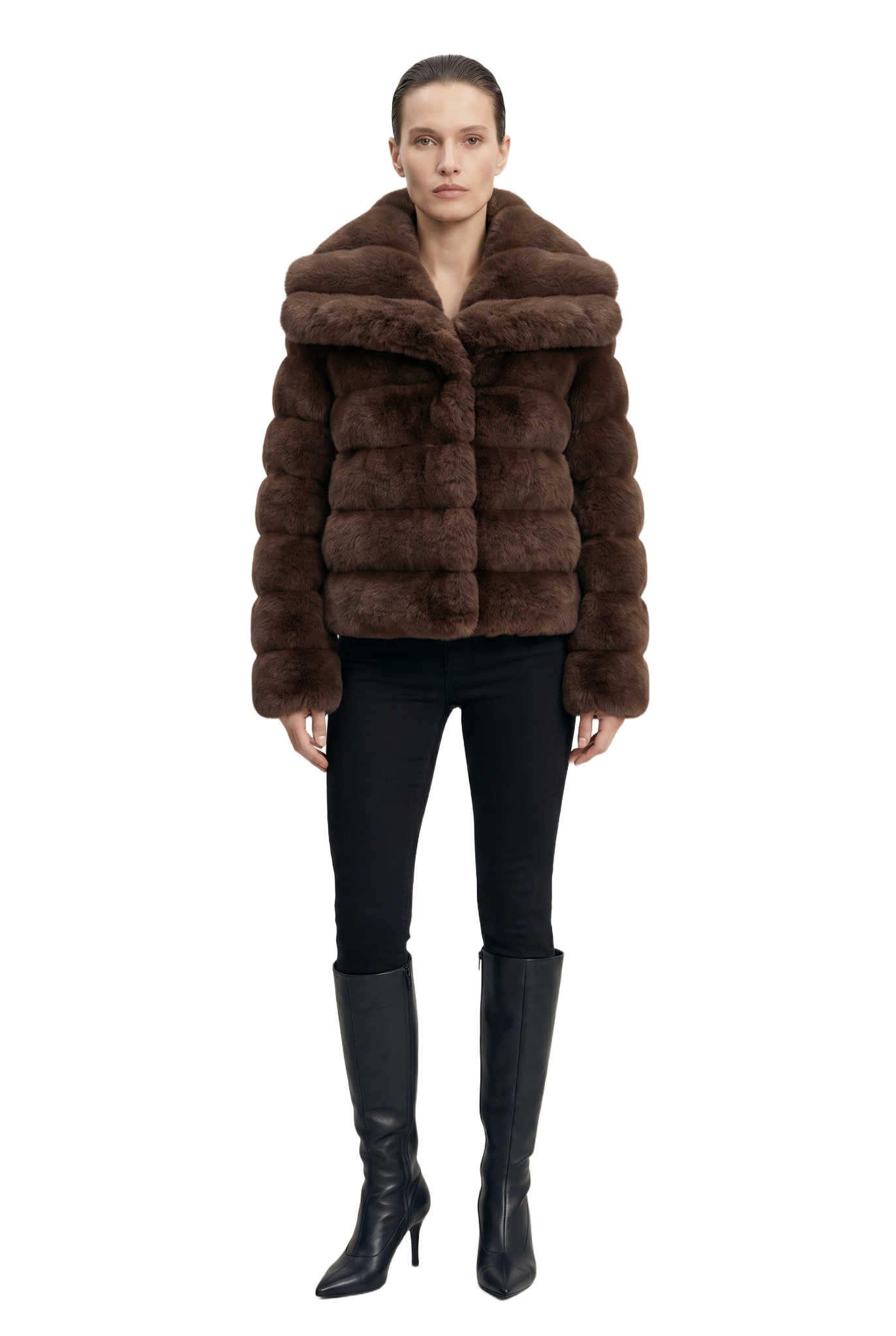 Leelai Faux Fur Coat Short Dark Brown