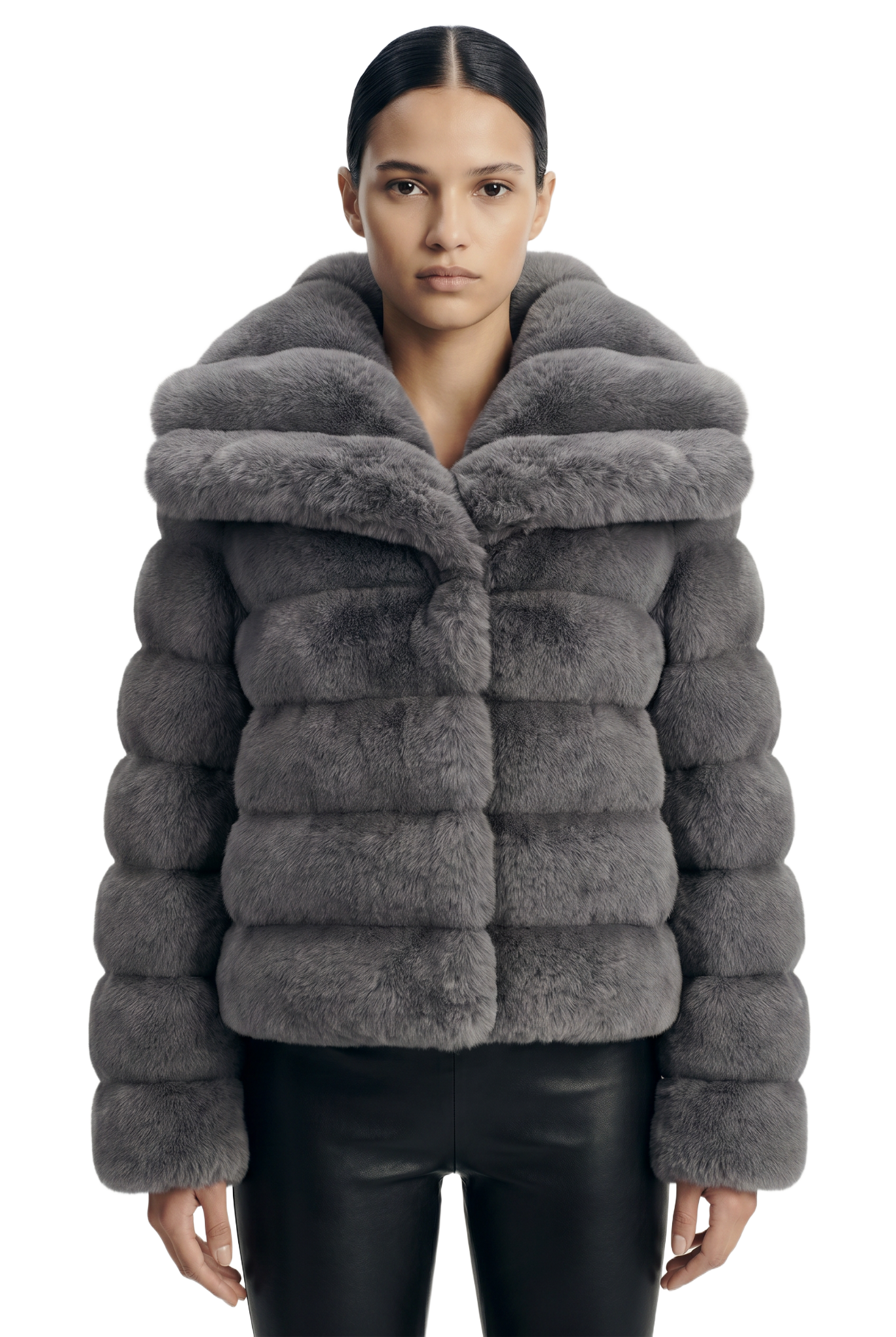 Leelai Faux Fur Coat Short Dark Grey