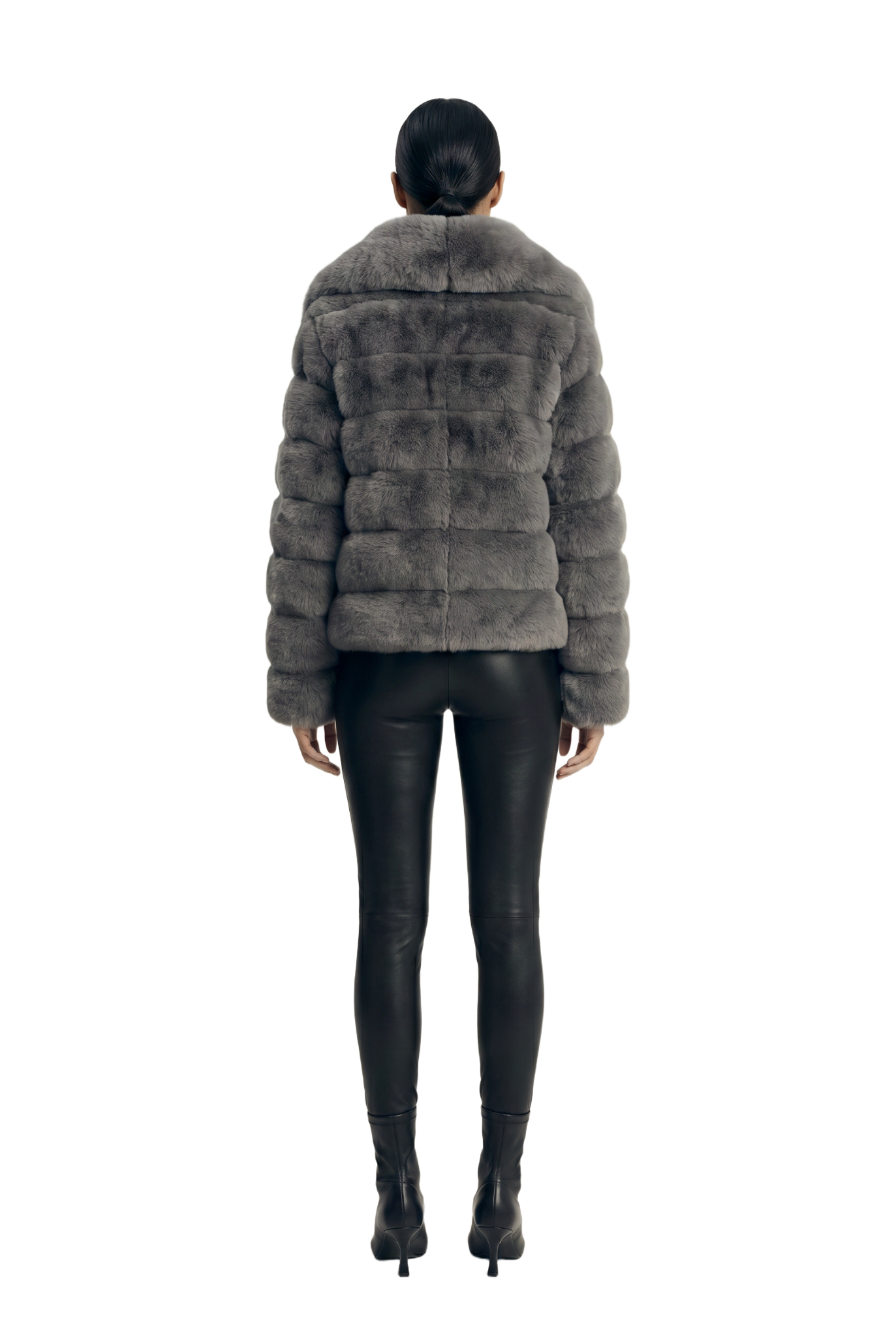 Leelai Faux Fur Coat Short Dark Grey