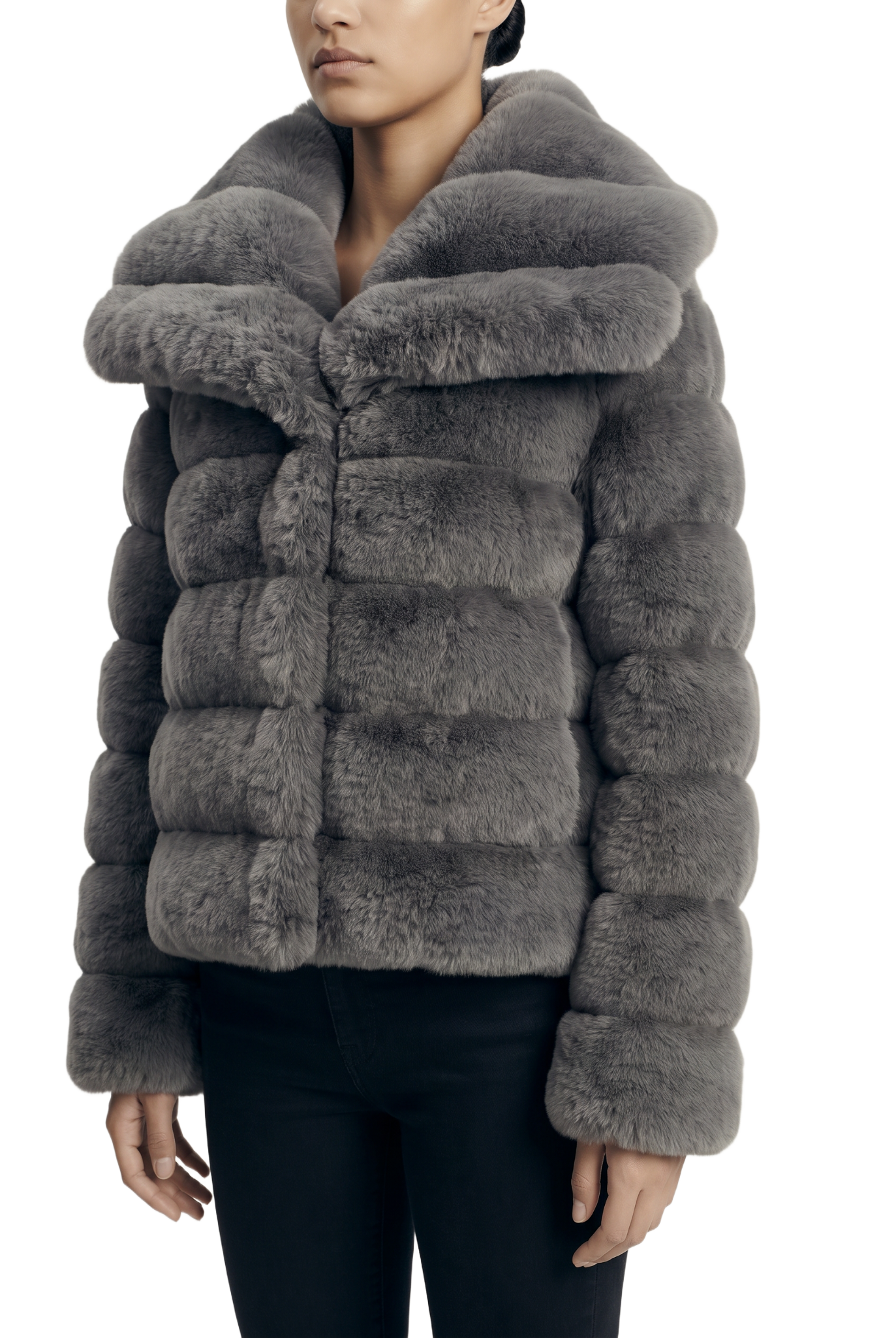 Leelai Faux Fur Coat Short Dark Grey