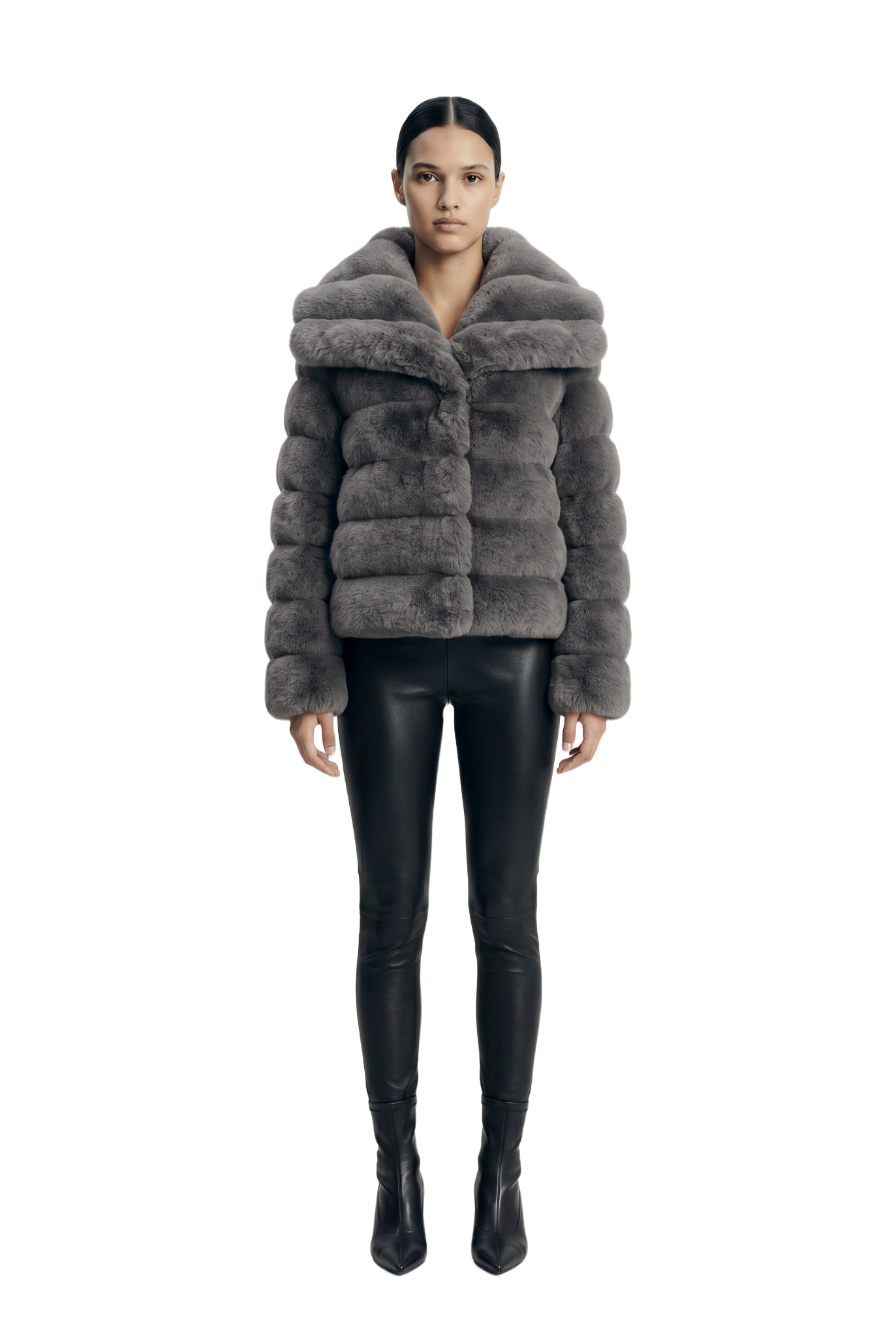 Leelai Faux Fur Coat Short Dark Grey
