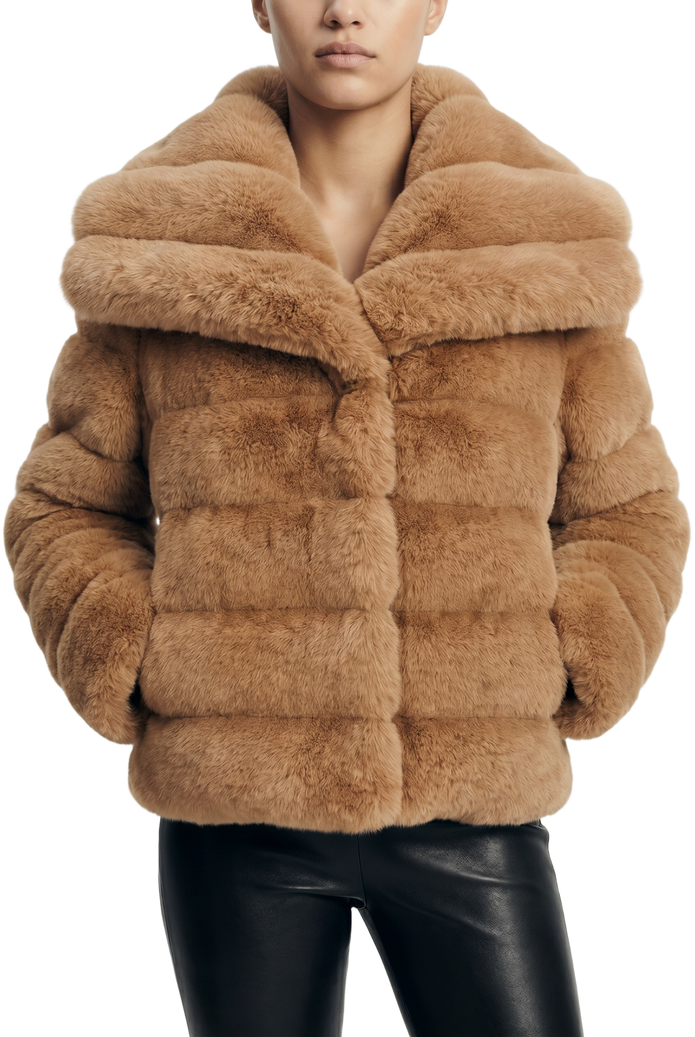Leelai Faux Fur Coat Short Medium Brown