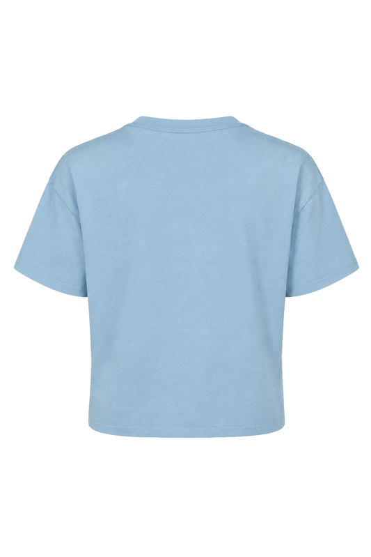 T-Shirt Cropped Light Blue LA California Cotton Tee W/Blue Letters