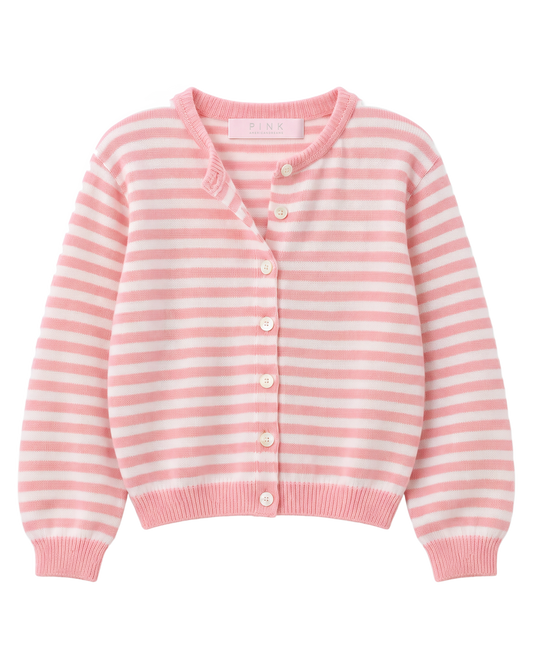 Lottie Striped Cardigan Pink/White - flat lay