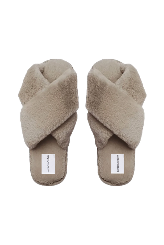 Lou Faux Fur Slippers Taupe
