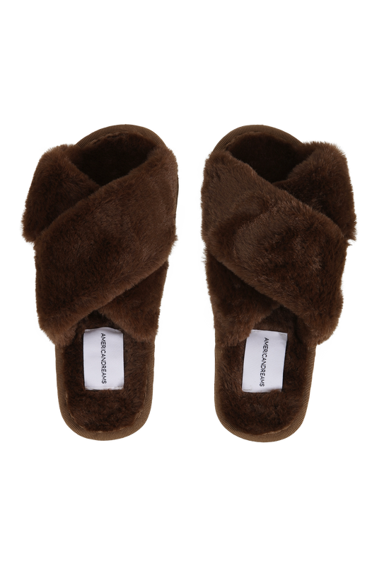 Lou Faux Fur Slippers Chocolate Brown