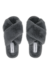 Lou Faux Fur Slippers Dark Grey