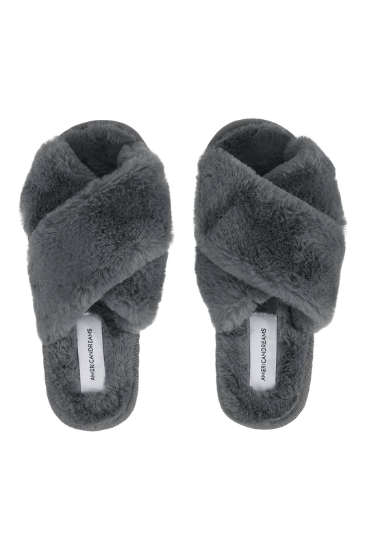 Lou Faux Fur Slippers Dark Grey
